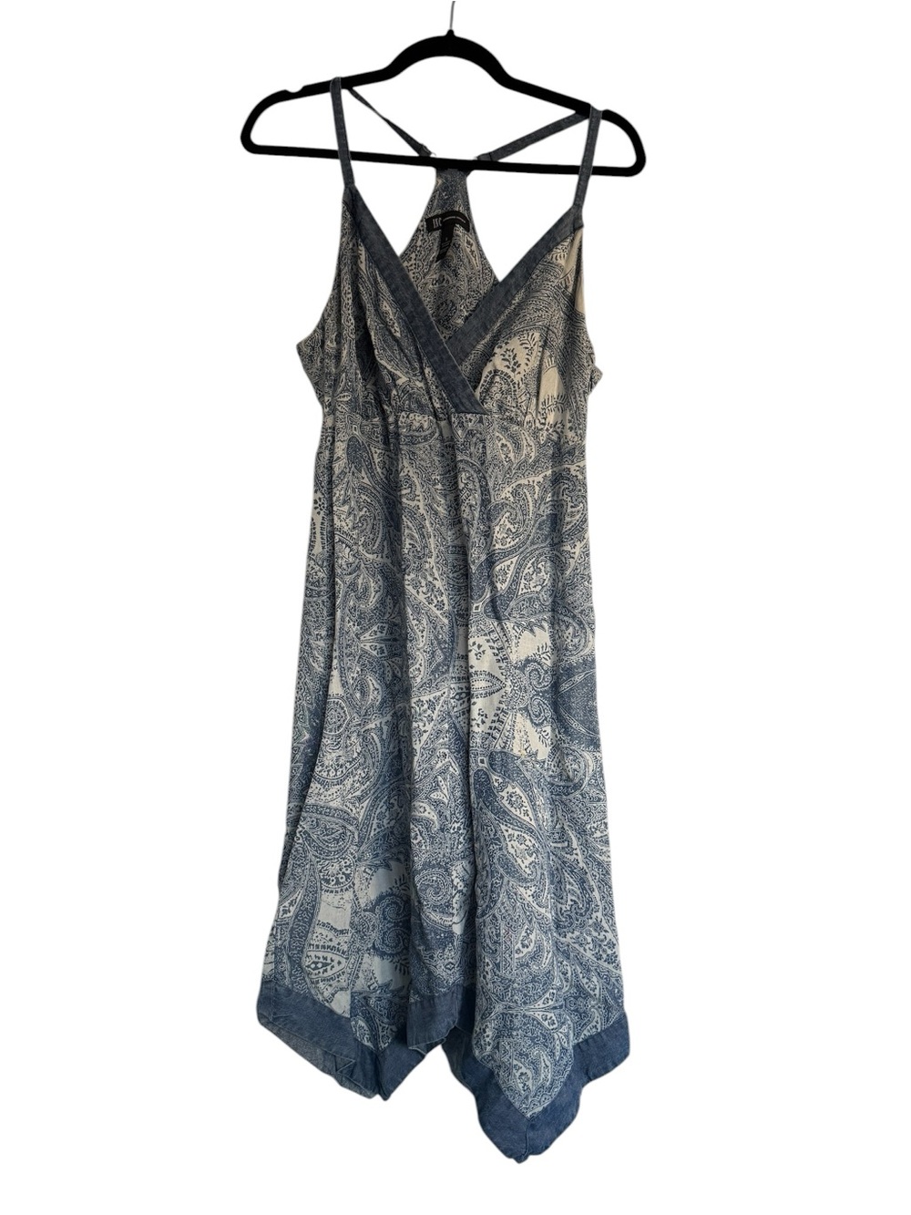 INC‎ Blue Paisley Linen Blend Racerback Handkerchied Edge Dress Size 6